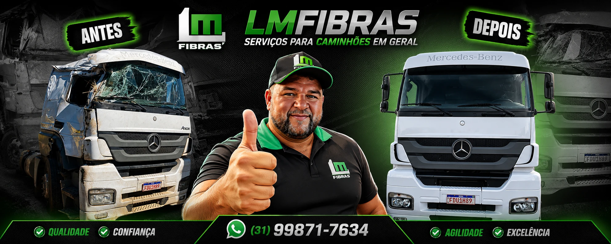 LM Fibras. Antes e depois de caminhão. Serviços para caminhões em geral.